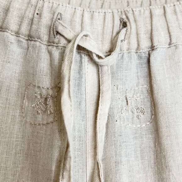Caribbean Joe Linen Pants PL Petite Large Beige Embroidered Pull-On Cropped - Picture 3 of 7